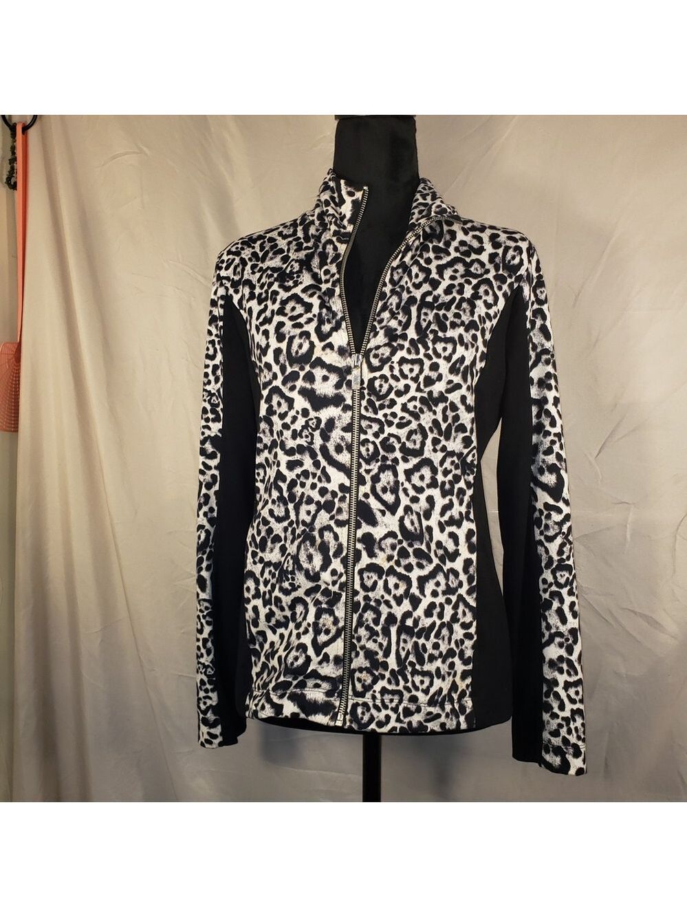 Jones New York Black and White Animal Print Warm up Jacket - PS